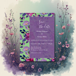 lilac colourful wildflower greenery wedding  invitation