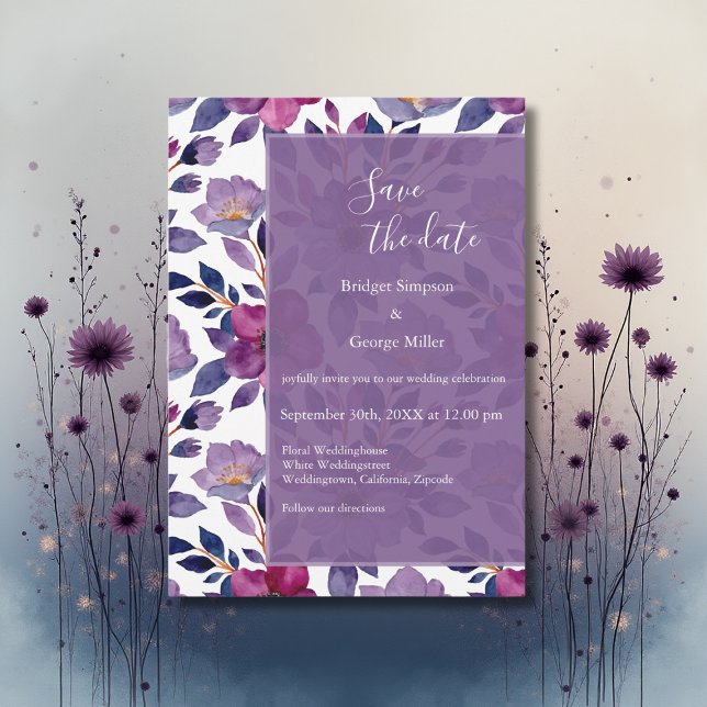 lilac colourful wildflower greenery wedding  invitation (Creator Uploaded)