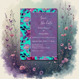lilac colourful wildflower greenery wedding invitation