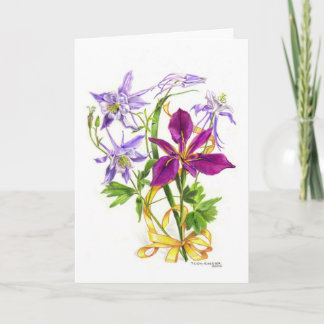 Lilac Columbines and Purple Beardless Iris Card