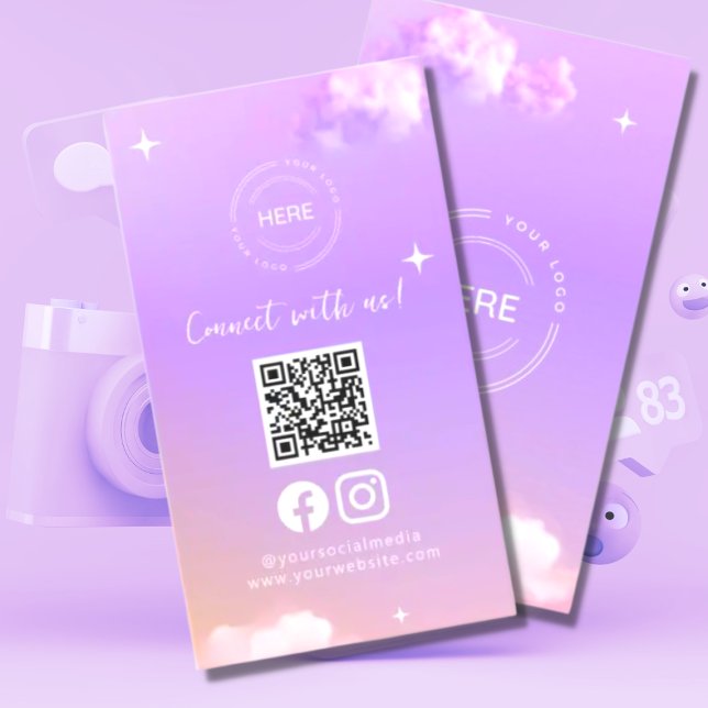Lilac Connect With Us Social Media QR Code Business Card (Creator Uploaded)