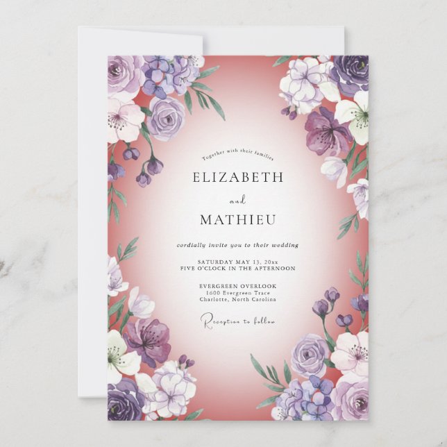 Lilac Coral Petal Wedding Invitation (Front)