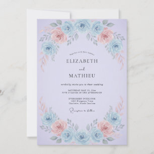 Lilac Cornflower Peony Wedding Invitation