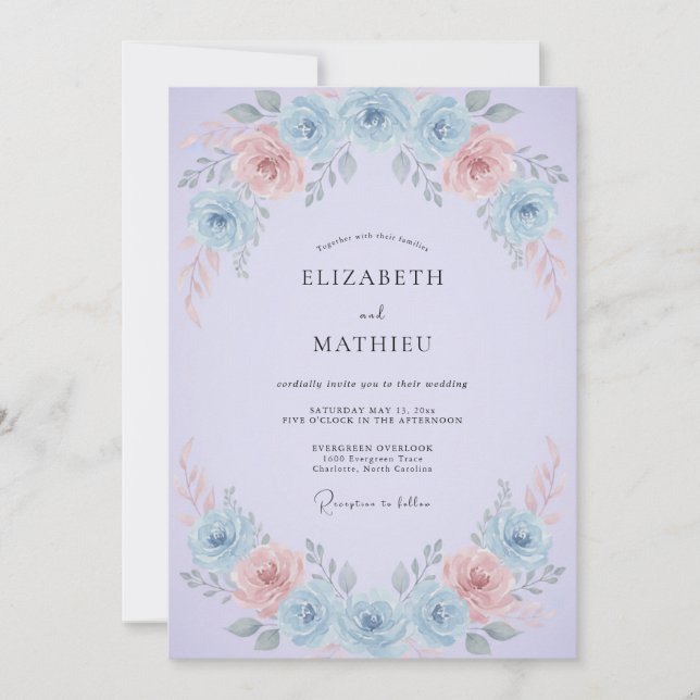 Lilac Cornflower Peony Wedding Invitation (Front)