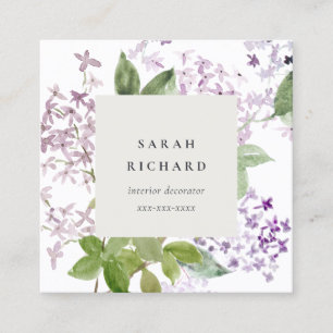 Lilac Cottage Garden Watercolor Floral Bunch Square Business Card