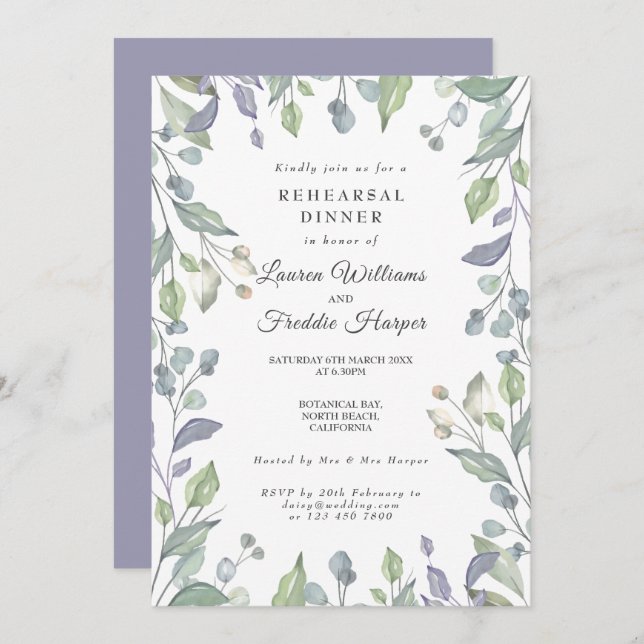 Lilac Country Watercolour Floral Rehearsal Dinner Invitation (Front/Back)
