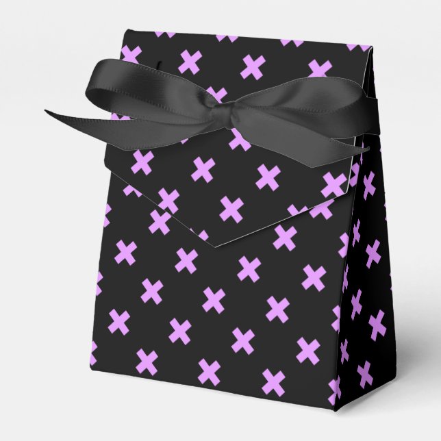 Lilac cross stitches on black favour box (Front Side)