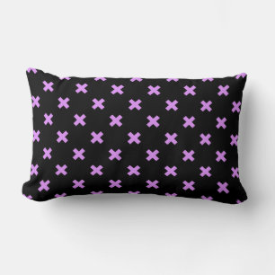 Lilac cross stitches on black lumbar cushion