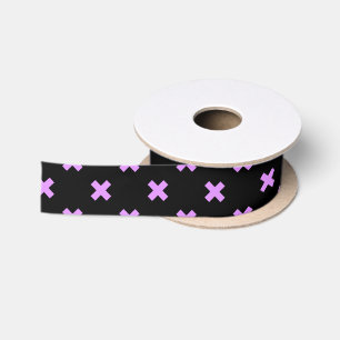 Lilac cross stitches on black satin ribbon