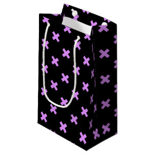 Lilac cross stitches on black small gift bag