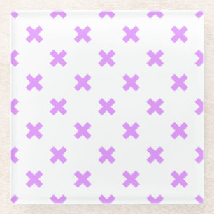Lilac cross stitches on white glass coaster