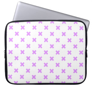 Lilac cross stitches on white laptop sleeve