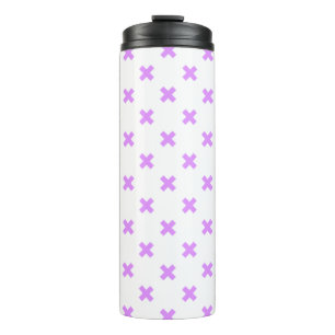 Lilac cross stitches on white thermal tumbler