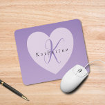 Lilac Custom Monogram Name  Mouse Pad<br><div class="desc">A lilac gradient colour with heart and custom monogram name.</div>