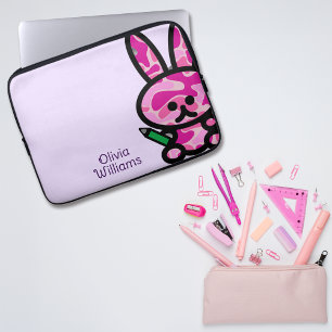 Lilac Cute Camouflage Bunny Rabbit Custom Name Laptop Sleeve