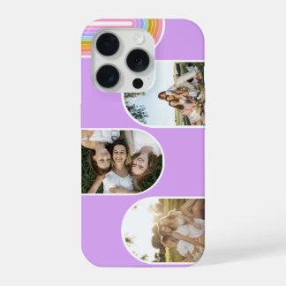 Lilac Cute Modern 3 Photo Layout Custom iPhone 15 Pro Case