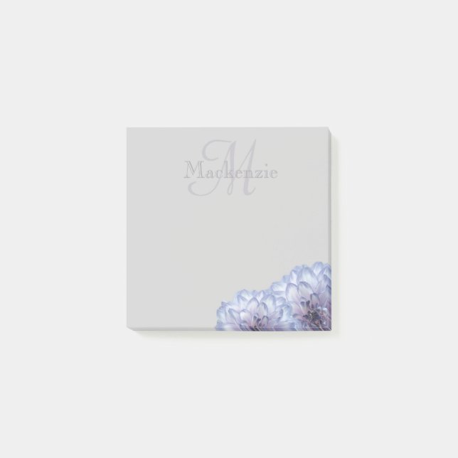 Lilac Dahlia Floral Monogram Custom Name Grey Post-it Notes (Front)