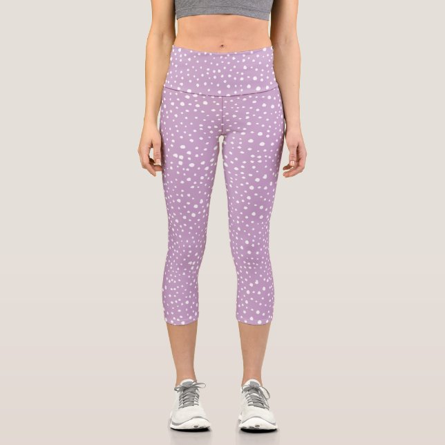 Lilac Dalmatian Spots, Dalmatian Dots, Dotted Capri Leggings (Front)