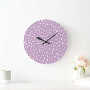 Lilac Dalmatian Spots, Dalmatian Dots, Dotted Large Clock