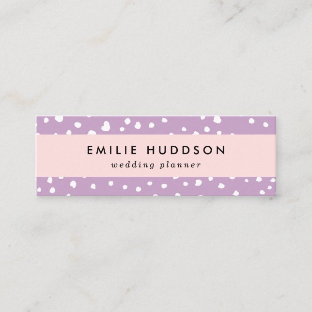 Lilac Dalmatian Spots, Dalmatian Dots, Dotted Mini Business Card (Front)