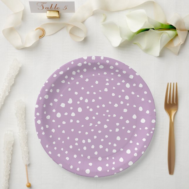 Lilac Dalmatian Spots, Dalmatian Dots, Dotted Paper Plate (Wedding)