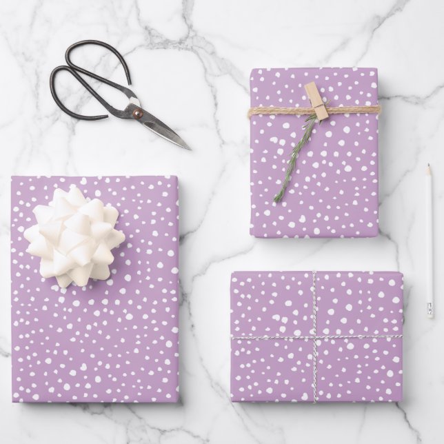 Lilac Dalmatian Spots, Dalmatian Dots, Dotted Wrapping Paper Sheet (Front)