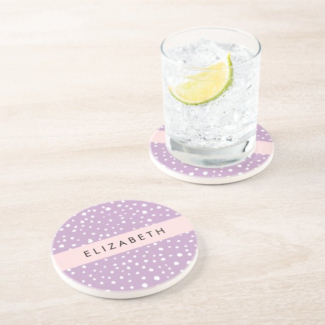 Lilac Dalmatian Spots, Dalmatian Dots, Your Name Coaster (Side)