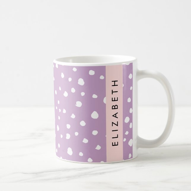 Lilac Dalmatian Spots, Dalmatian Dots, Your Name Coffee Mug (Right)