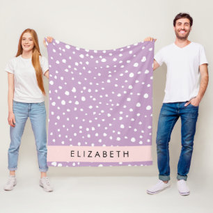 Lilac Dalmatian Spots, Dalmatian Dots, Your Name Fleece Blanket