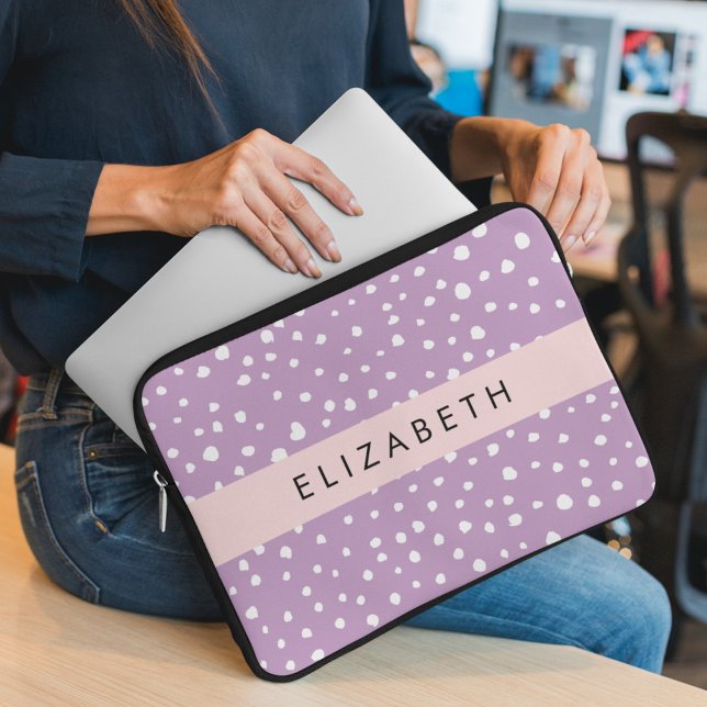 Lilac Dalmatian Spots, Dalmatian Dots, Your Name Laptop Sleeve (Creator Uploaded)
