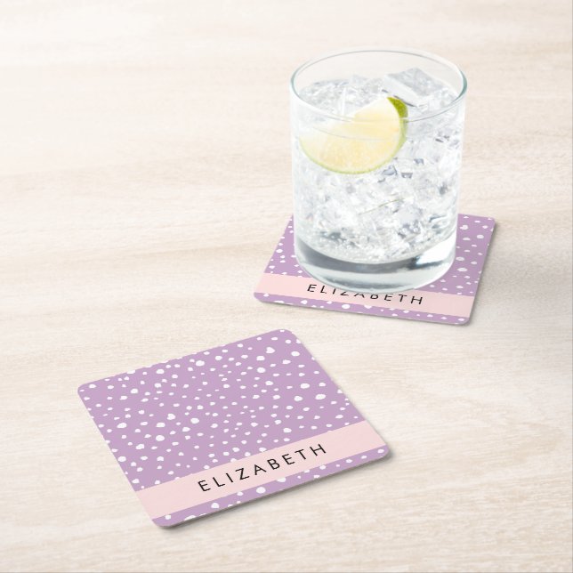 Lilac Dalmatian Spots, Dalmatian Dots, Your Name Square Paper Coaster (Insitu)