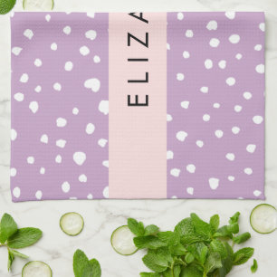 Lilac Dalmatian Spots, Dalmatian Dots, Your Name Tea Towel