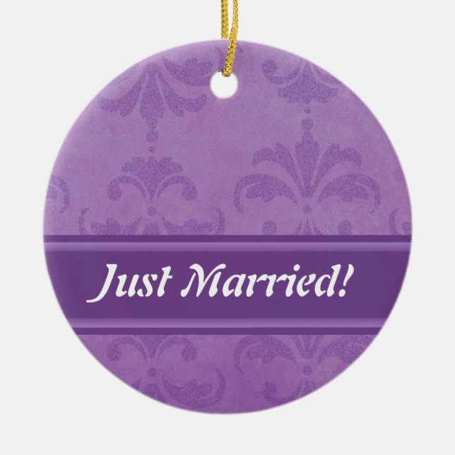 Lilac Damask Ceramic Ornament (Front)