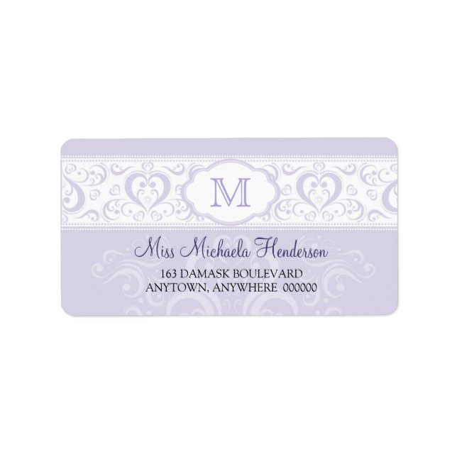 Lilac Damask Monogram Address Label (Front)
