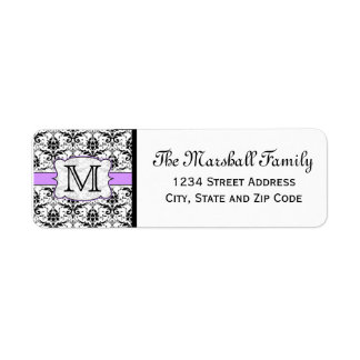 (Lilac) Damask Monogram Return Address Labels