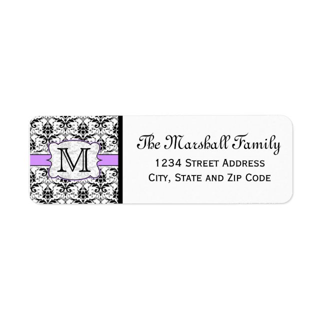 (Lilac) Damask Monogram Return Address Labels (Front)