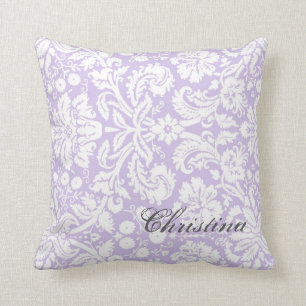 Lilac Damask Pattern Monogram Pillow