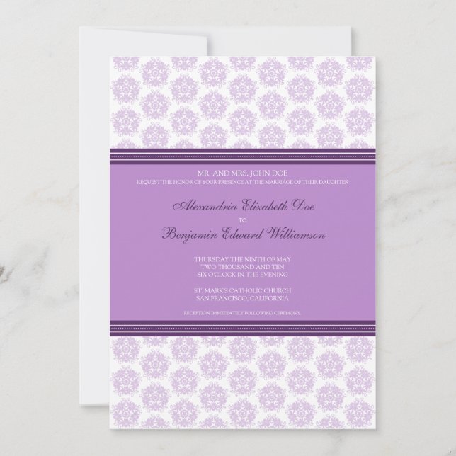 Lilac Decorative Stamp Formal Wedding Invitation (Front)