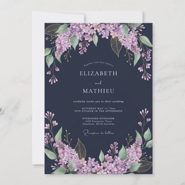 Lilac Delicate Arch Blossom Wedding Invitation (Front)