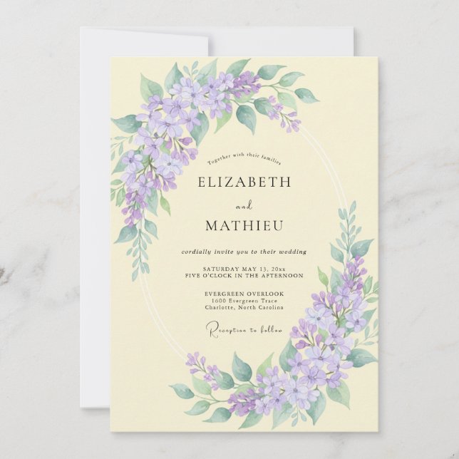 Lilac Delicate Botanical Wedding Invitation (Front)