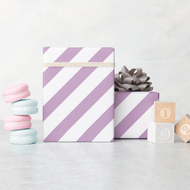 Lilac Diagonal Stripe Wrapping Paper (Baby Shower)
