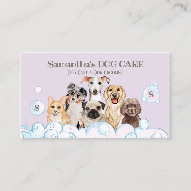 Lilac Dog Spa Salon Sitting Bathing Grooming Business Card (Front)