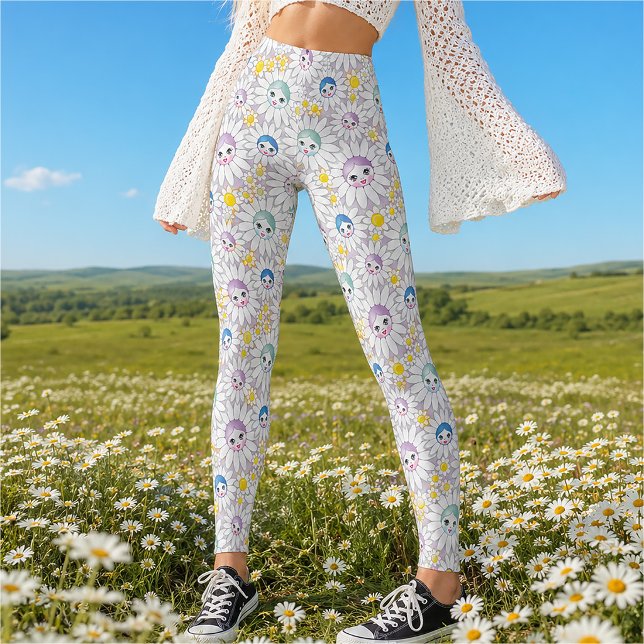 Lilac doll faces pattern set in daisies leggings (Creator Uploaded)