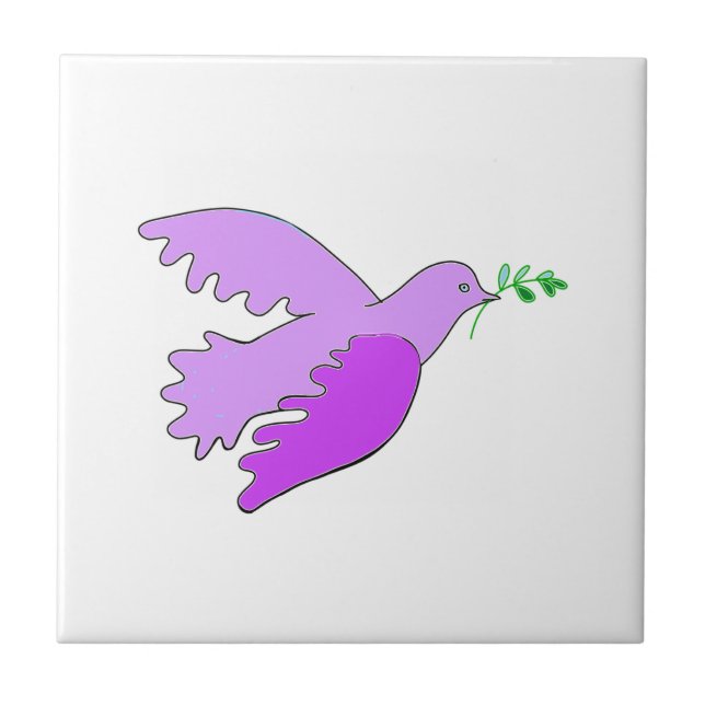 Lilac Dove of Peace With Olive Branch Ceramic Tile (Front)