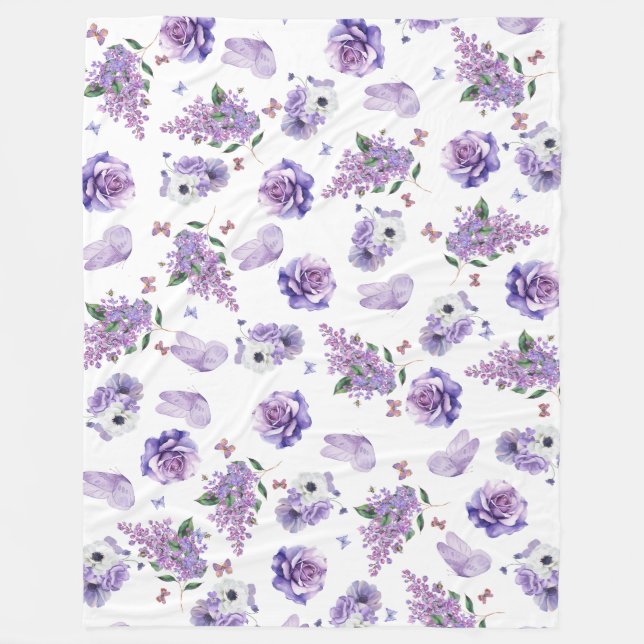 Lilac Dreams & Butterfly Whispers Fleece Blanket (Front)
