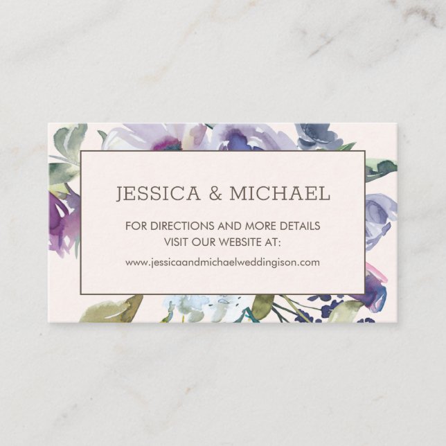 Lilac Dusty Blue Floral Boho Wedding Website Business Card (Front)