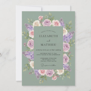 Lilac Dusty Mint Wreath Wedding Invitation