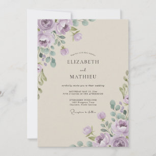 Lilac Dusty Sage Foliage Eucalyptus Wedding Invitation