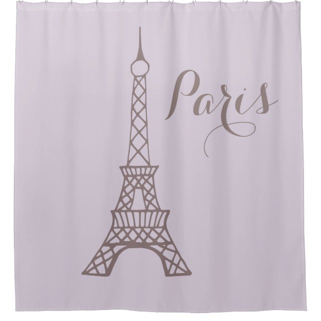 Lilac Eiffel Tower Paris Bathroom Shower Curtain (Front)