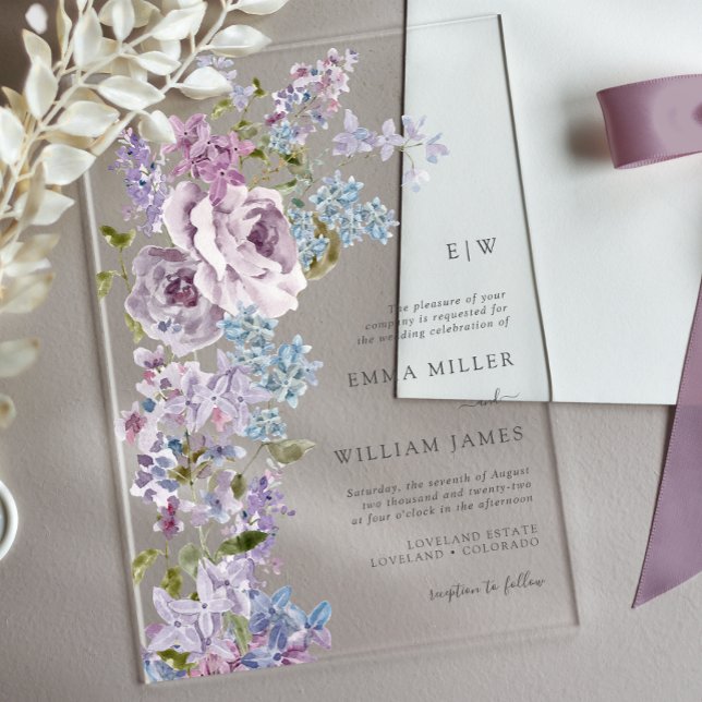 Lilac Elegant Wedding Acrylic Invitations (Purple Lilac Elegant  Acrylic Wedding Invitations by Painted Paperie
)